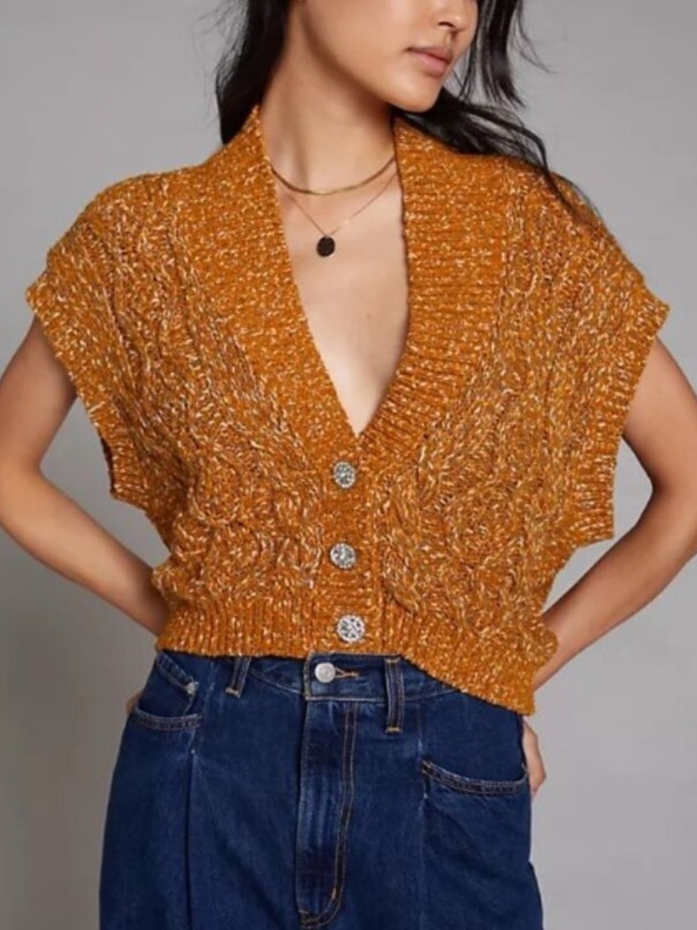 Cable Vest with Jewel Buttons